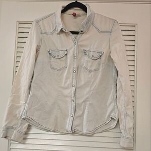 Divided H&M - Light Blue & White Wash Cotton Long-Sleeve Top With Pockets